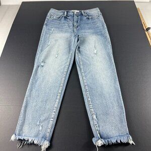 Risen Jeans Juniors 30x25* High Rise Skinny Crop Light Blue Raw Hem Denim Tag 11